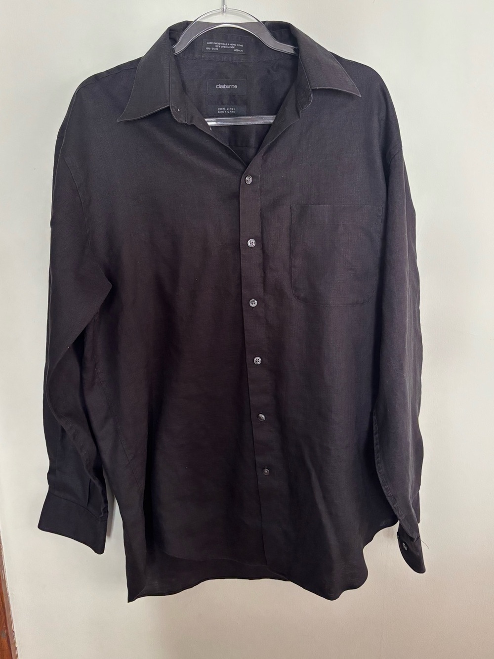 Claiborne 100% Linen Black Button-Up Top Size M (15.5 - 34/35)